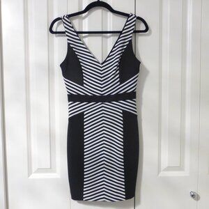 GUESS Black and white stripes colour block sleeveless dress